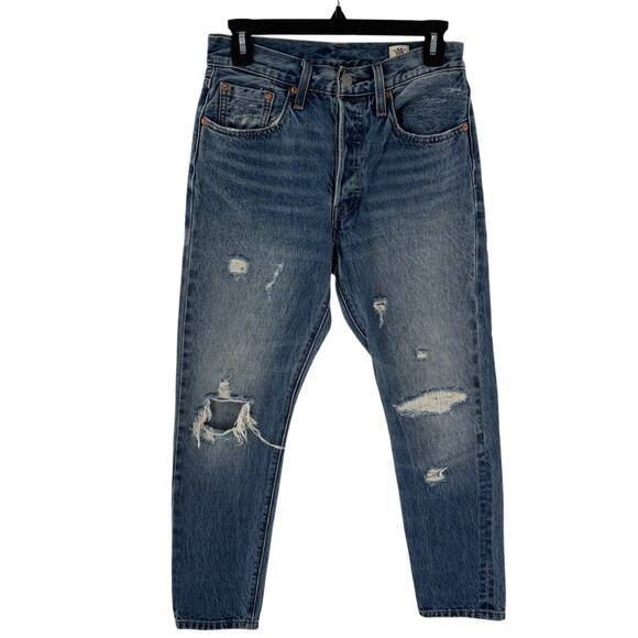 Levi's Pacific Ocean Blue Distressed High Rise 501 Skinny Jeans - Picture 4 of 12